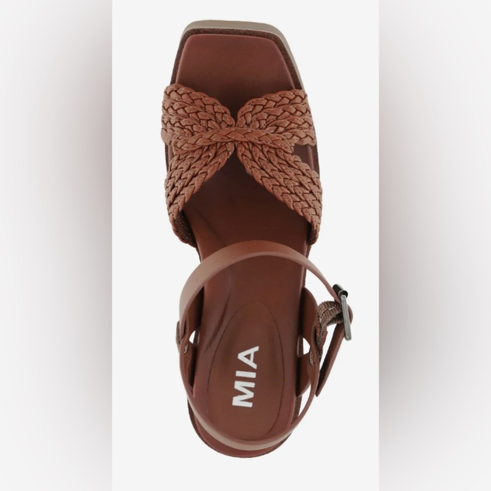 MIA Brown Woven Tall Block Heeled Sandals Size: 8.5 - Picture 3 of 9